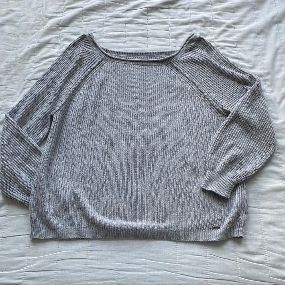 Hollister Light Gray Off-the-Shoulder Ribbed Knit Sweater
